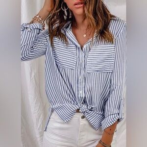 NWOT Blue and white striped button down